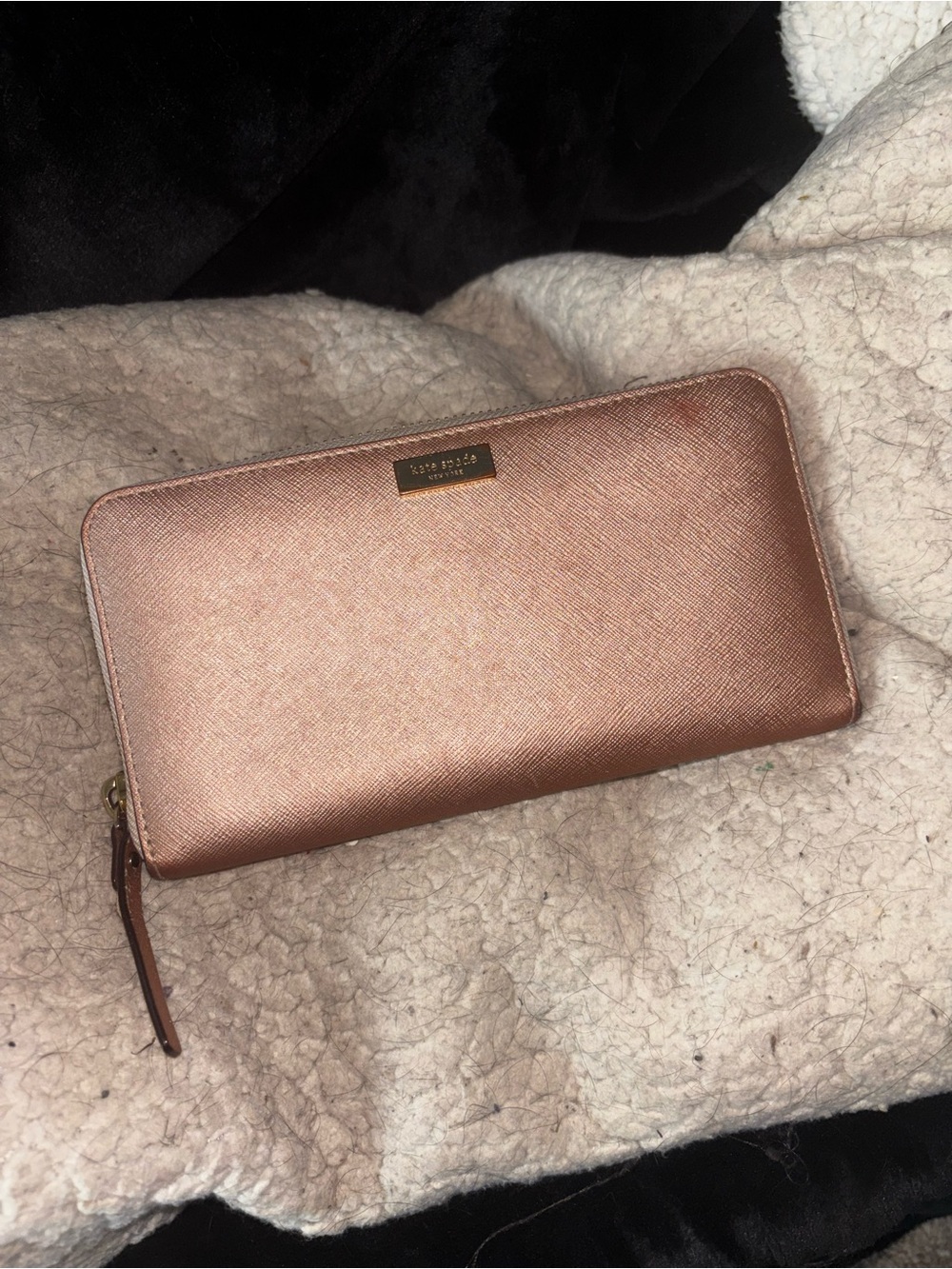 Kate Spade New York Rose Gold Zip Around Wallet Saffiano Leather